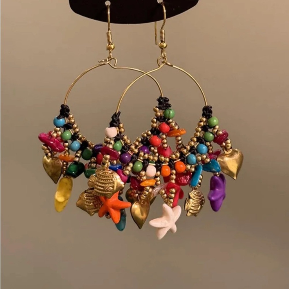 Multicolor Beaded Statement Earrings - image 1